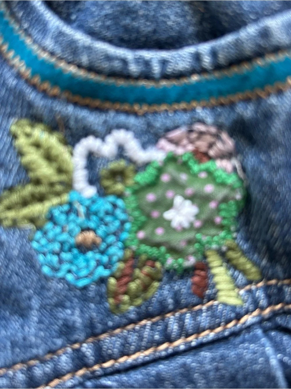 Y2K GAP Denim Ruffle Skirt with Teal and Green Embroidery - Blue 12-18 Months